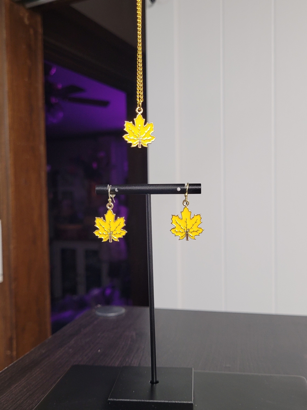 Hand Crafted Gold and Yellow Maple Leaf Earrings